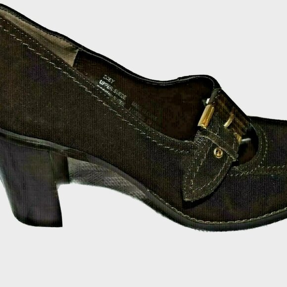 ZOEY Easy Step Dress Shoe Size 7 Women's Dark Suede Buckle & Block Heel - Picture 2 of 6